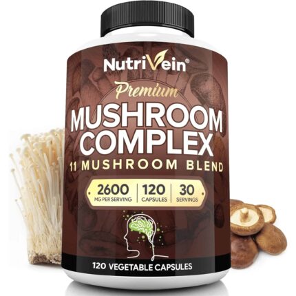 Nutrivein Mushroom Nootropic Complex Lion's Mane Cordyceps Chaga Reishi Turkey Tail Maitake