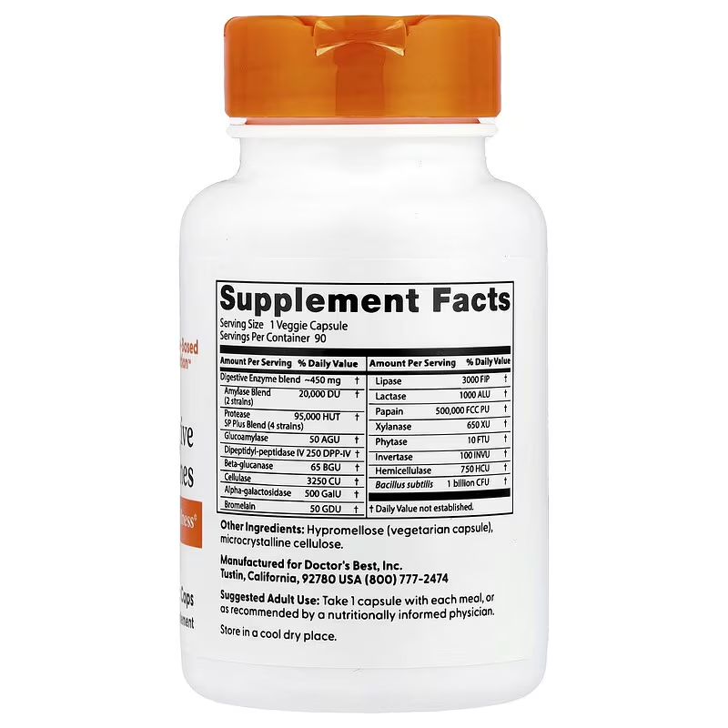 Doctor’s Best Digestive Super Enzymes Amylase Bromelain Papain Gut Health 90 Veggie Caps