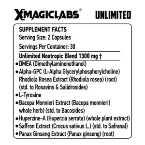 Xmagiclabs UNLIMITED Dmae , Alpha Gpc , Rhodiola Rosea , Tyrosine , Bacopa , Huperzine , Saffron , Panax Ginseng  60 Caps - Görsel 2