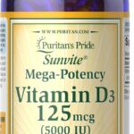 Puritan's Pride Vitamin D3 125 mcg 5000 IU 200 Softgels