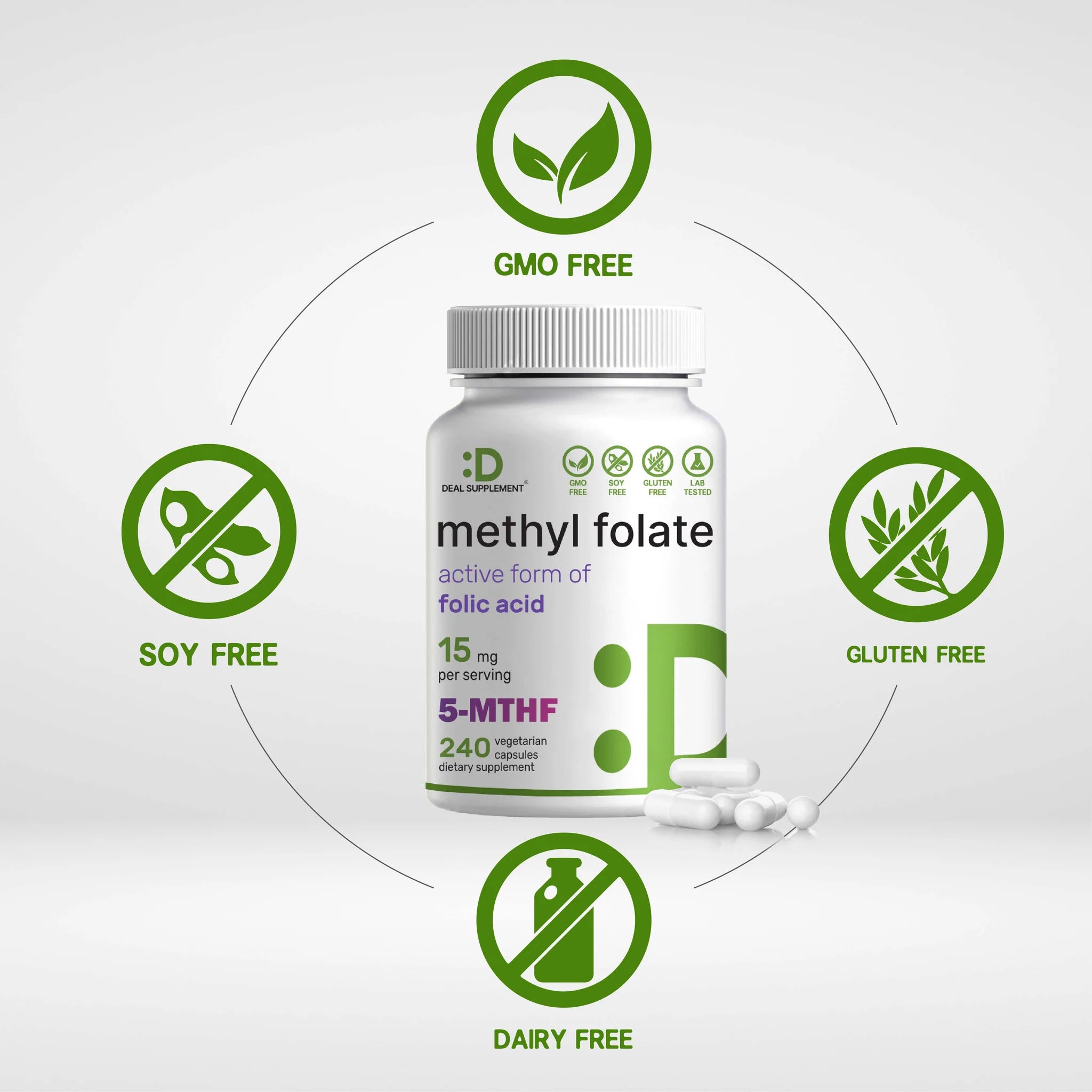 Deal Supplement L Methylfolate 15mg 25,000 Per Serving, 240 Veggie Capsules