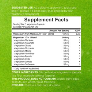 Deal Supplement Magnesium(Magnezyum) 10-in-1 Complex Supplement 500mg, 240 Veggie Capsules - Görsel 2