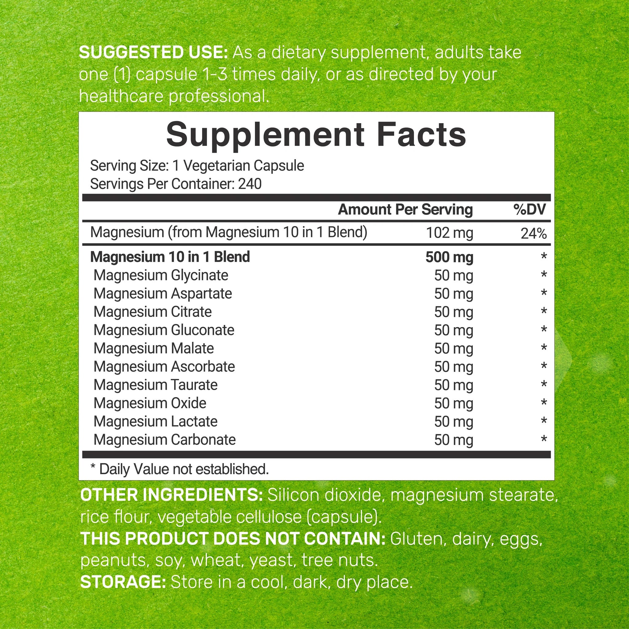 Deal Supplement Magnesium(Magnezyum) 10-in-1 Complex Supplement 500mg, 240 Veggie Capsules