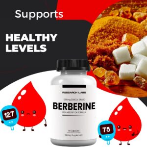 Research Labs Clinical Grade Berberine High Absorption Formula & BerberQuil Glucose 500mg 90 Caps