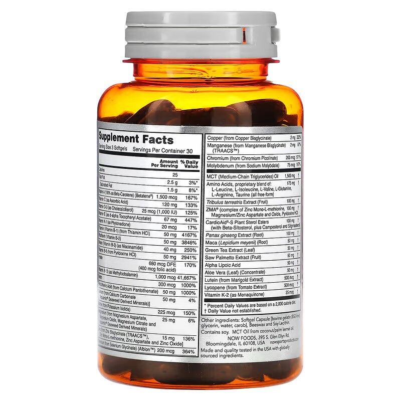 NOW Foods, Sports, Men's Active Sports Multi Vitamin+Tribulus+Maca+Panax+Zma+MCT 90 Softgels - Görsel 2