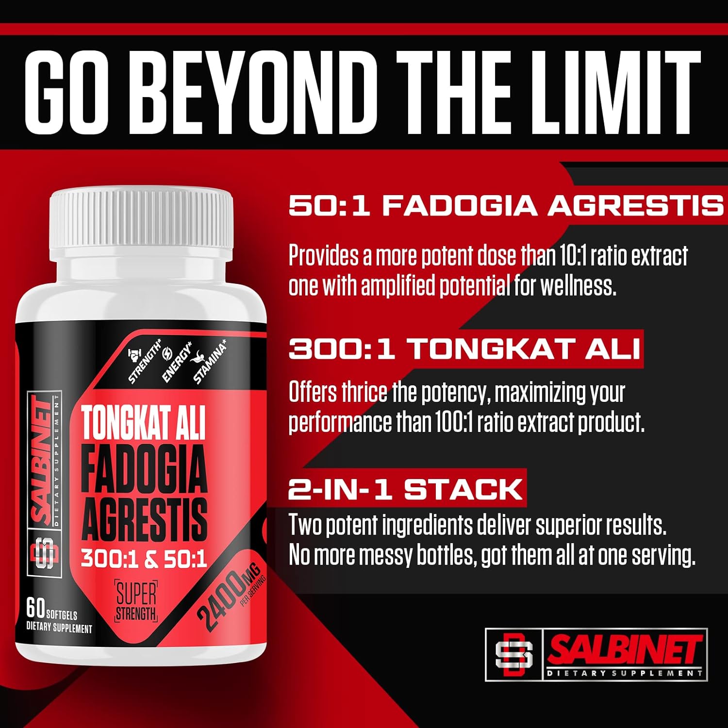 Salbinet 2400mg Fadogia Agrestis Tongkat Ali 1400mg Fadogia Agrestis & 1000mg Tongkat Ali - Görsel 5