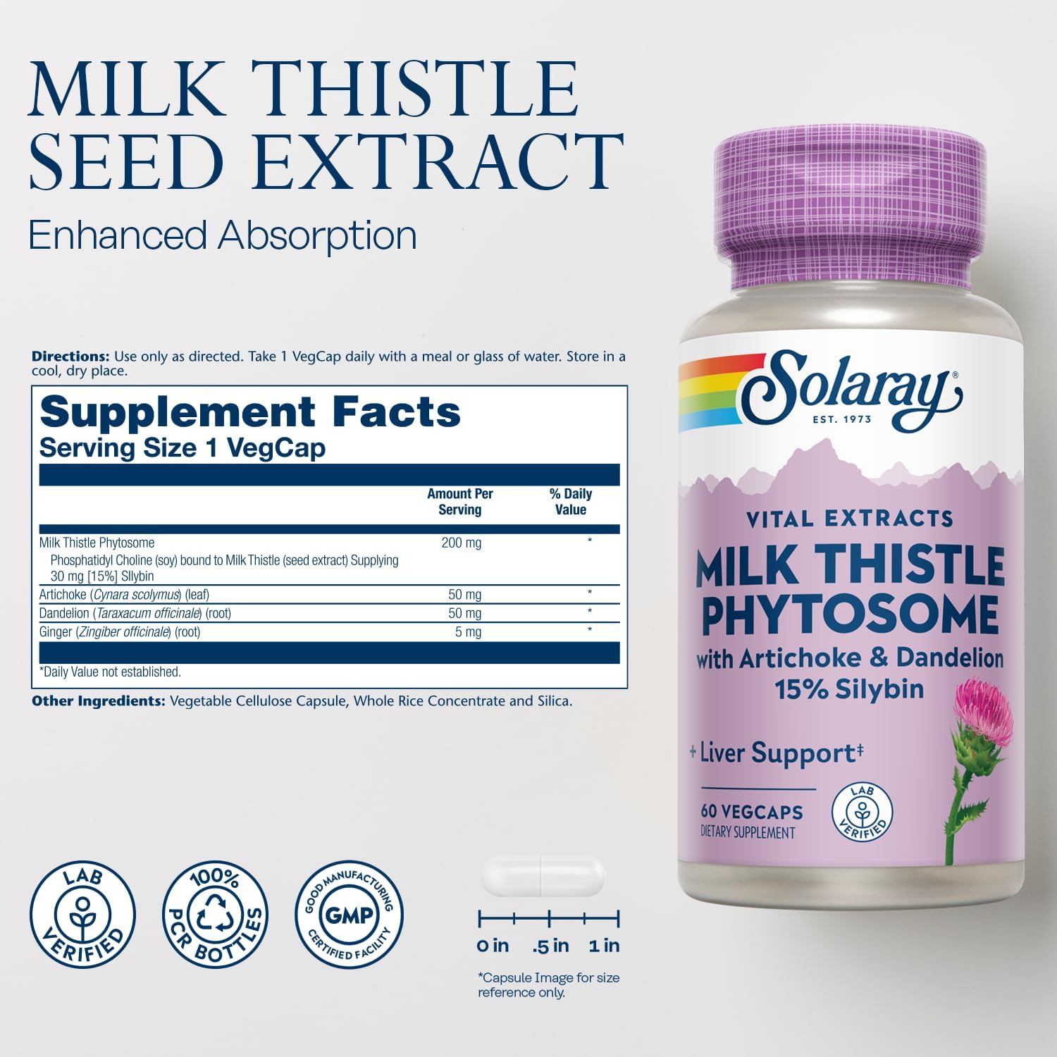 SOLARAY Milk Thistle Phytosome with Artichoke Dandelion and Ginger Liver 60 Caps - Görsel 3