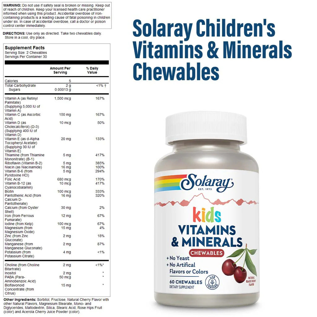 Solaray Children’s Chewable Vitamins and Minerals Natural Black Cherry 60 Chewable Tablets