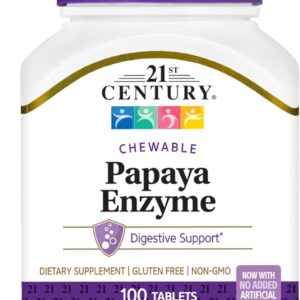 21st Century Papaya Enzyme Digestive Enzymes for Gut Health 100 Chewable Tablet