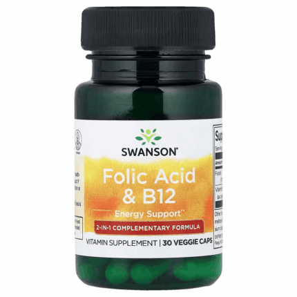 Swanson Folic Acid & B12 With Vitamin B9 Folate Energy Support 30 Veggie Caps