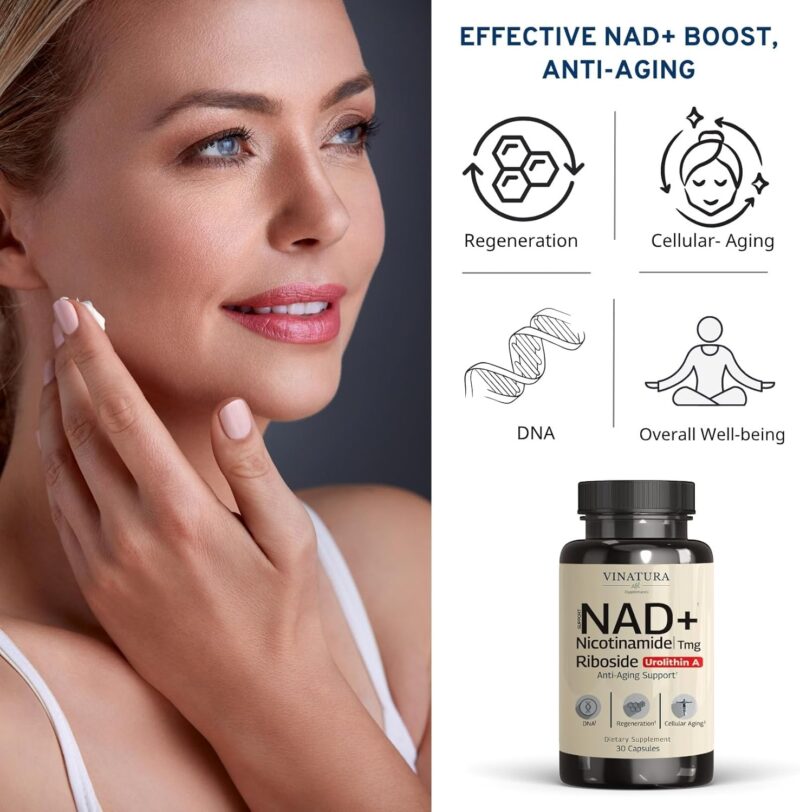 VINATURA NAD+ Nicotinamide Riboside Trans-Resveratrol TMG and Urolithin A Betaine 30 Vegan Caps - Görsel 3