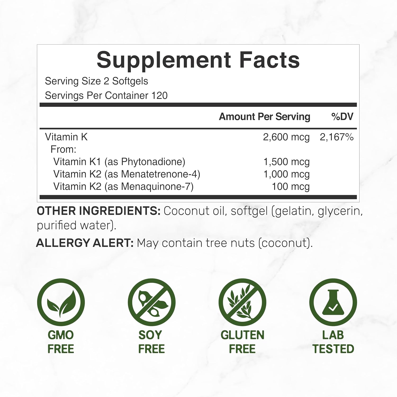 DEAL SUPPLEMENT Vitamin K 1 - K2 Complete MK-7 and MK-4 Bone Joint Immune Support 240 Coconut Oil Softgels - Görsel 4
