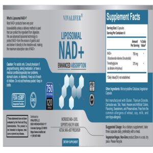 VIVALIFER Liposomal NAD+ 500mg with Trimethylglycine TMG 250 mg Anti Aging Repair Brain120 Caps - Görsel 4