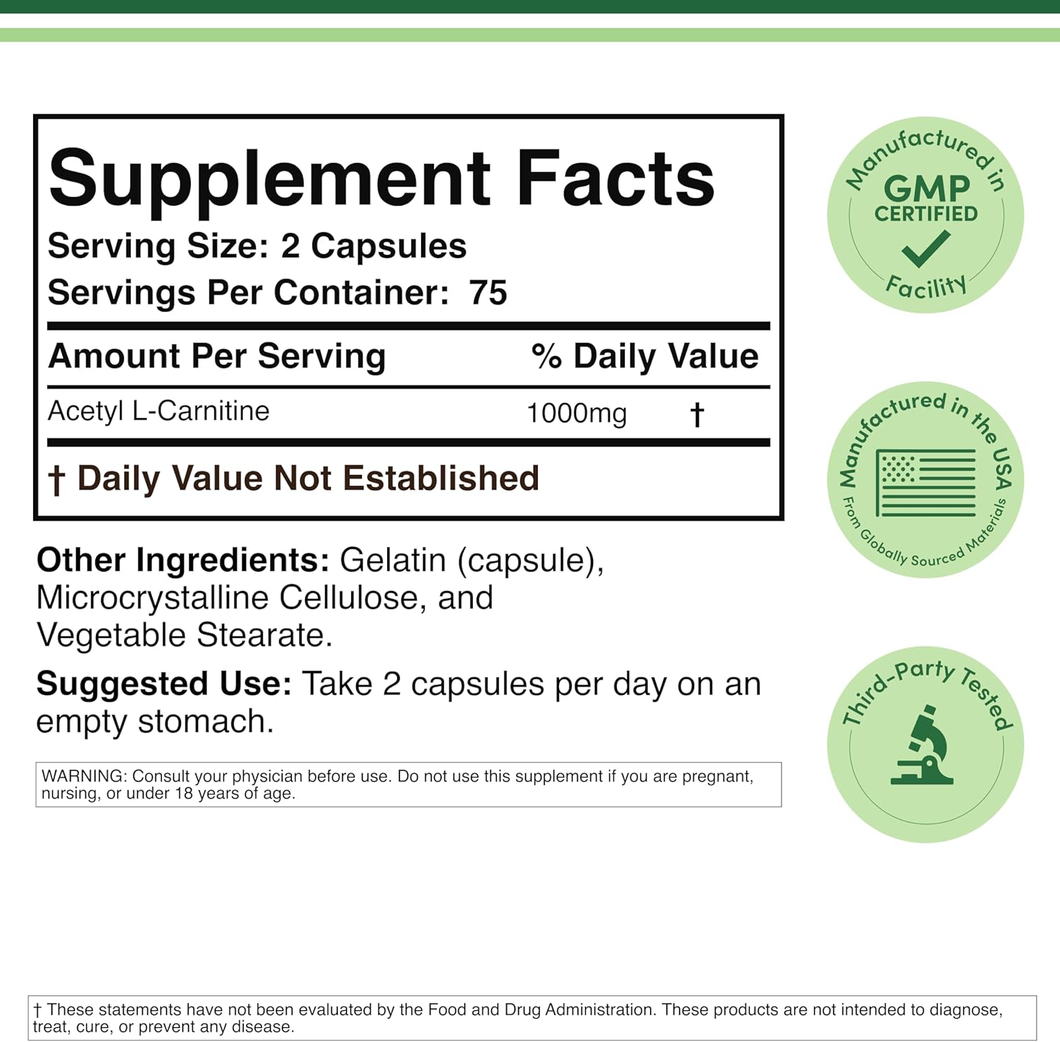 Double Wood Acetyl L-Carnitine ALCAR for Brain Memory Function Support 1,000mg 150 Caps - Görsel 3