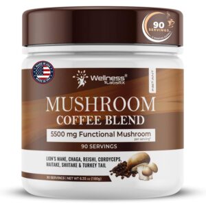 Wellness Labs Mushroom Coffee Lions Mane, Chaga, Reishi, Cordyceps, Maitake, Shiitake, and Turkey Tail 90 Servings
