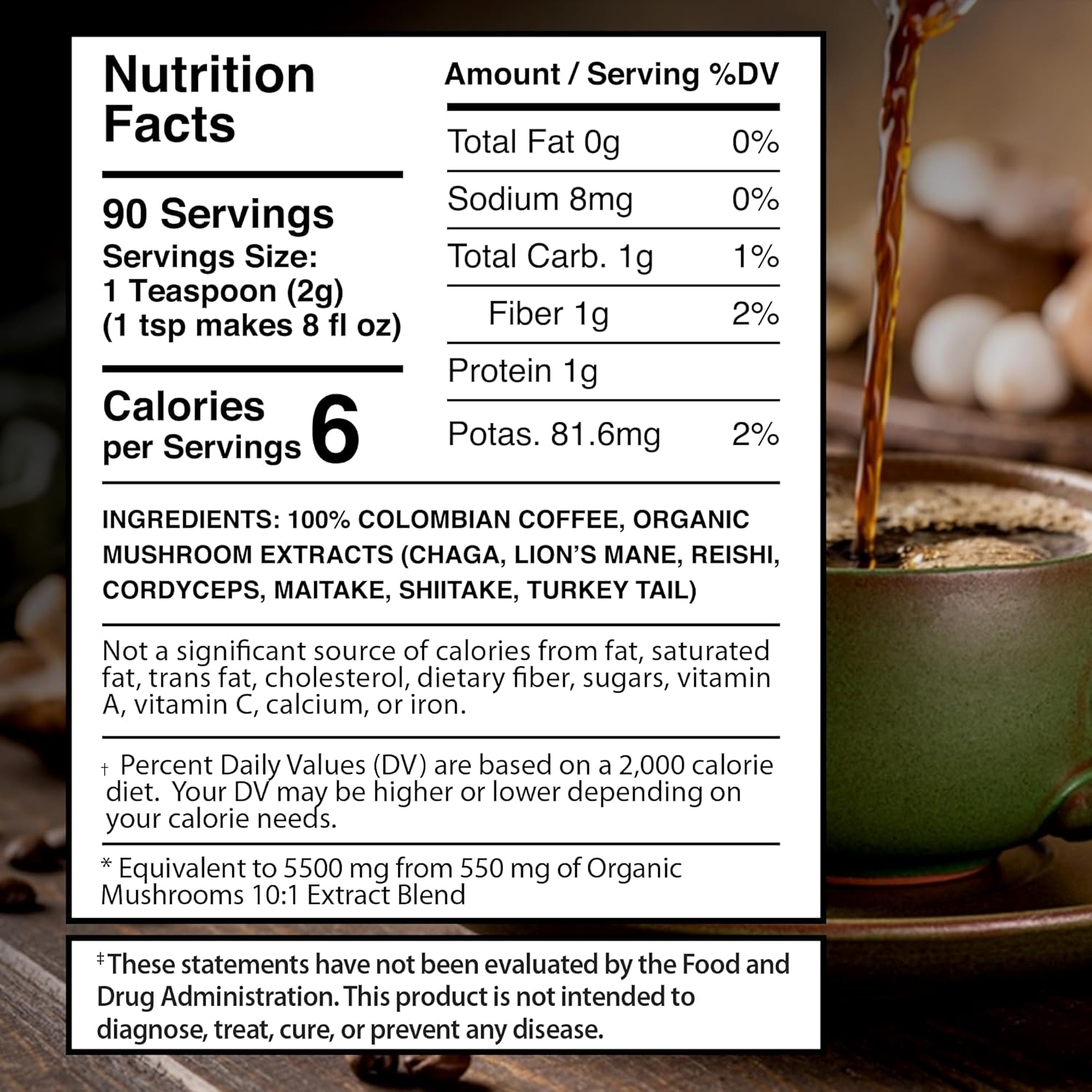 Wellness Labs Mushroom Coffee Lions Mane, Chaga, Reishi, Cordyceps, Maitake, Shiitake, and Turkey Tail 90 Servings - Görsel 5