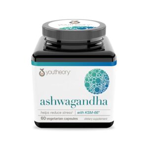 Youtheory Organic KSM66 Ashw Herbal Blend to Support Stress Relief & Energy Levels - Helps Support Mood 60 Vegetarian Caps