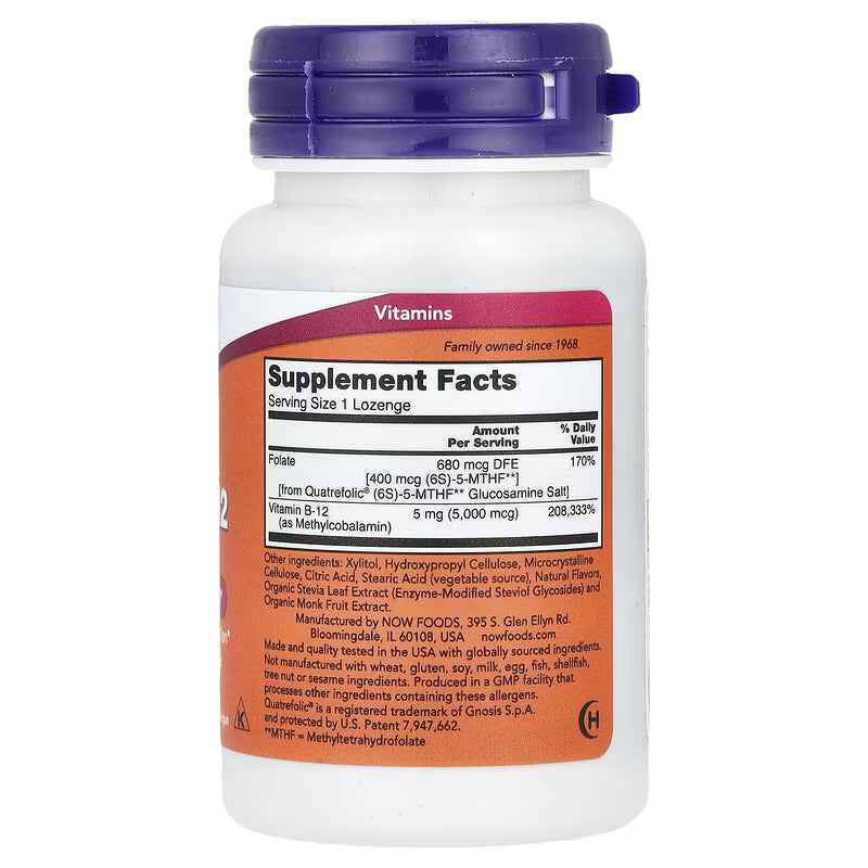NOW Methyl B12 Folate — 5000 mcg – 120 Lozenges