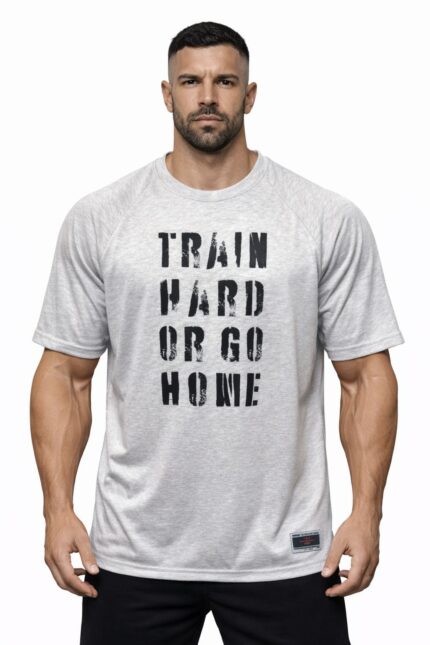 Train Hard Or Go Home Baskılı Gri Oversize Beast Mode Tişört