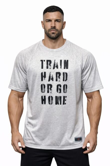Train Hard Or Go Home Baskılı Gri Oversize Beast Mode Tişört