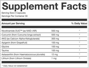 AEON Longevity Complex White with Curcumin NAD-NMN Nicotinamide Mononucleotide AKG Glycine Taurine Healthy Aging Energy Immune System Vegan 60 Caps - Görsel 2