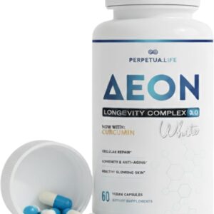 AEON Longevity Complex White with Curcumin NAD-NMN Nicotinamide Mononucleotide AKG Glycine Taurine Healthy Aging Energy Immune System Vegan 60 Caps