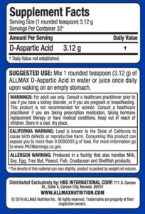 Allmax Daa D-Aspartic Acid (Daa) 100 Grams 32 Servis - Görsel 2