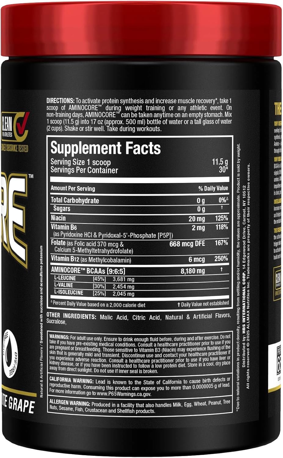 ALLMAX AMINOCORE BCAA Workout Muscle Recovery Amino Acids 30 Servis White Grape - Görsel 2