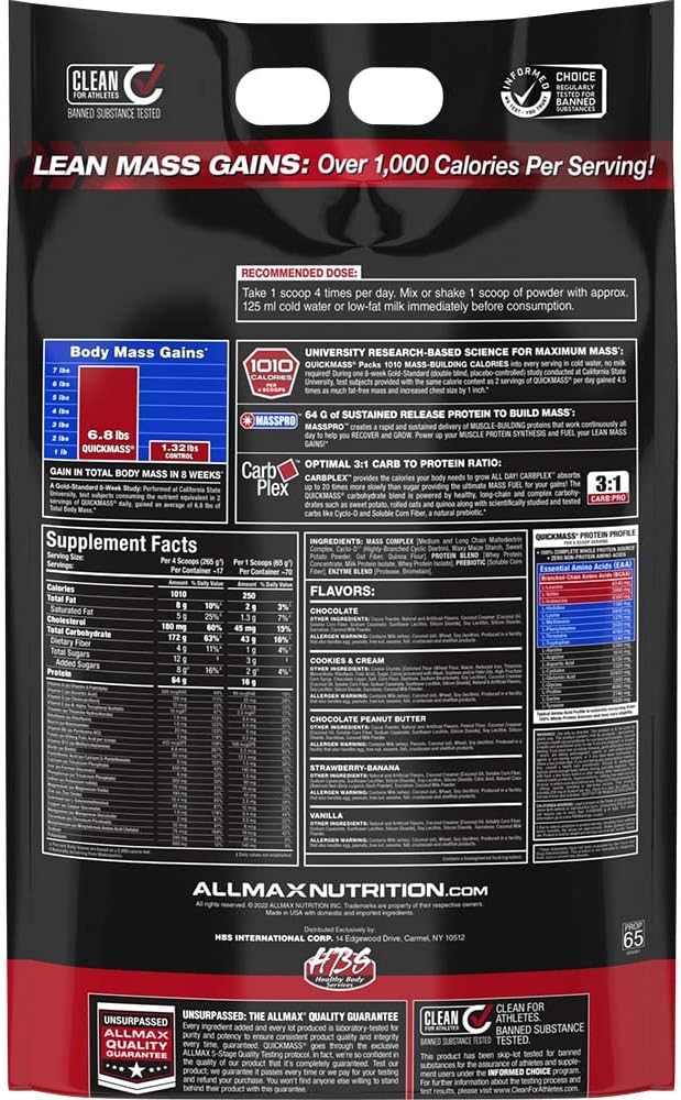 ALLMAX QUICKMASS Rapid Lean Mass Gainer 4,54 kg 70 Servings - Görsel 2