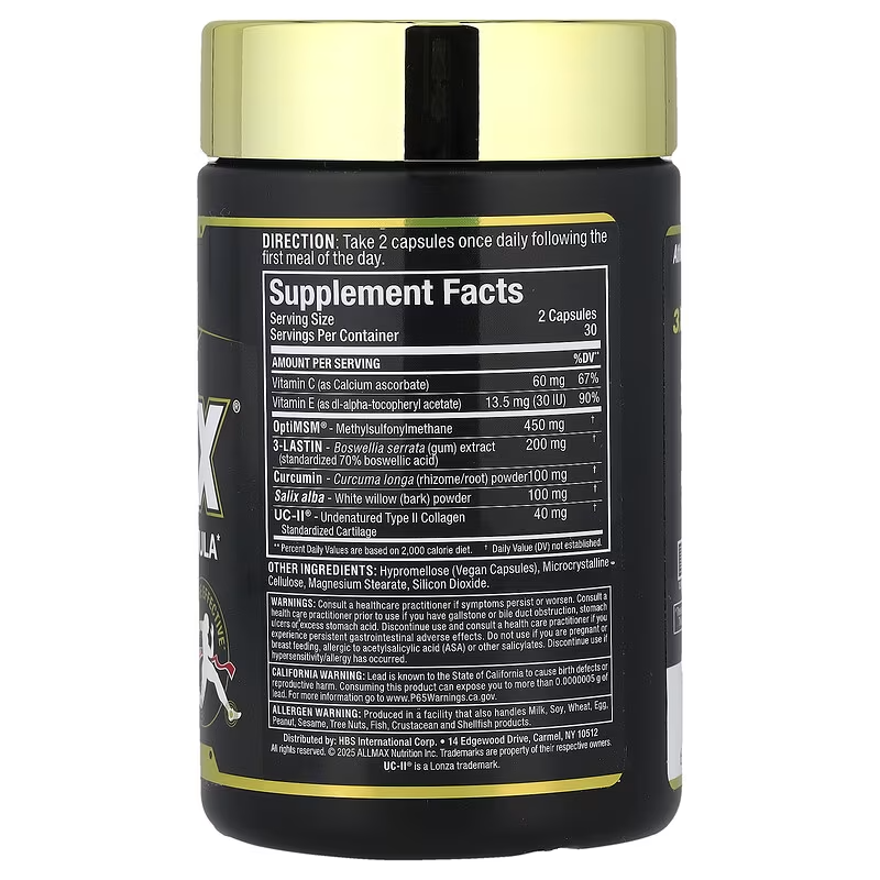 Allmax Allflex All-In-One Joint Collagen Cartilage Curcumin OptiMSM UC-II 60 Caps - Görsel 2