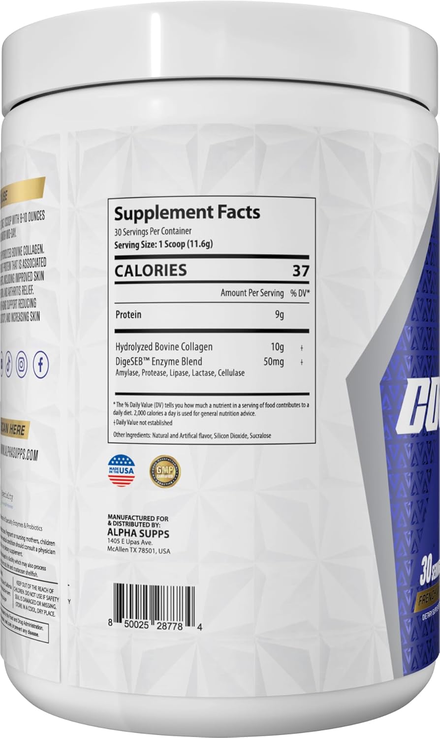 Alpha Supps Hydrolyzed Collagen Protein Collagen Peptides Digestive Enzymes 350 g - USA - Görsel 3