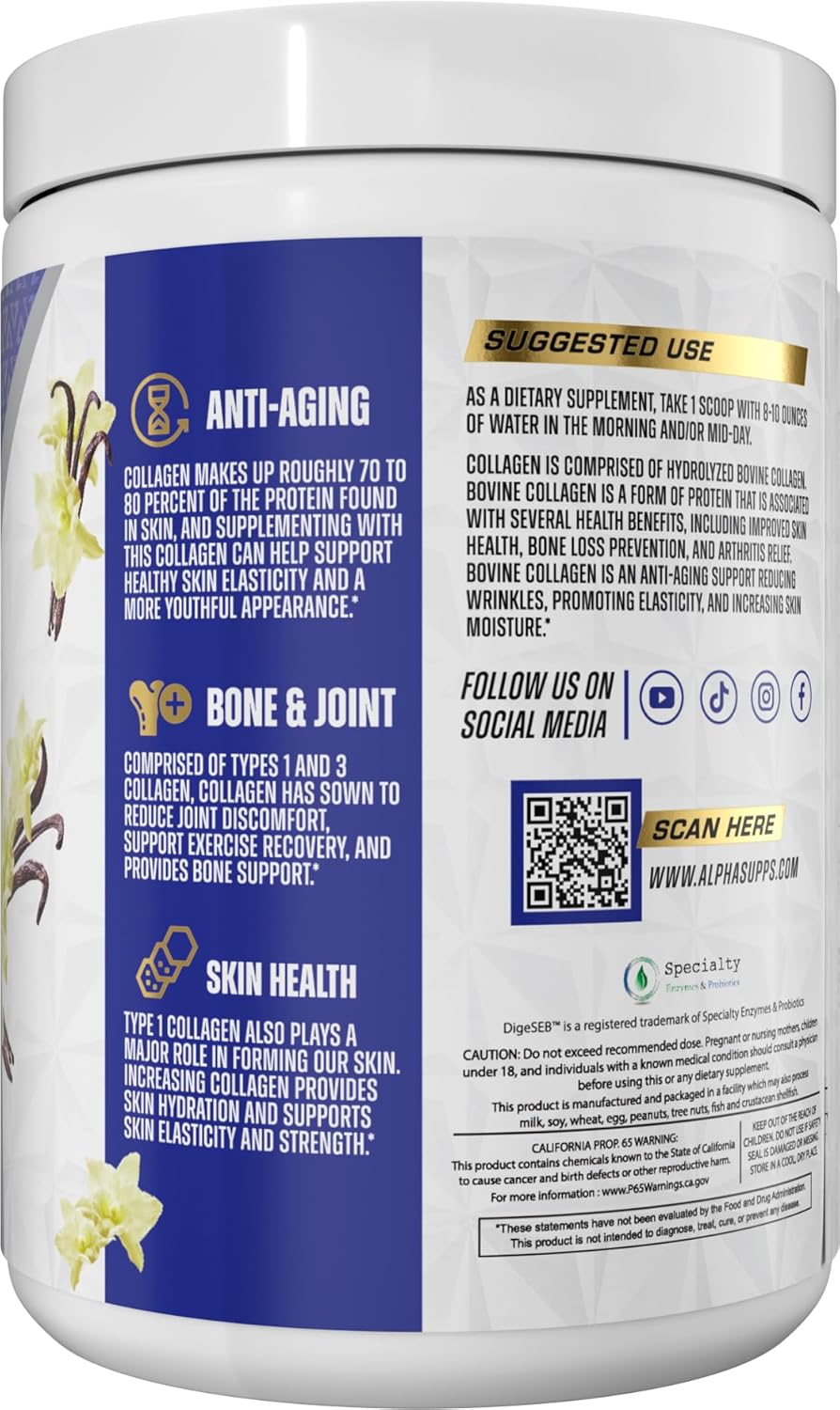 Alpha Supps Hydrolyzed Collagen Protein Collagen Peptides Digestive Enzymes 350 g - USA - Görsel 2
