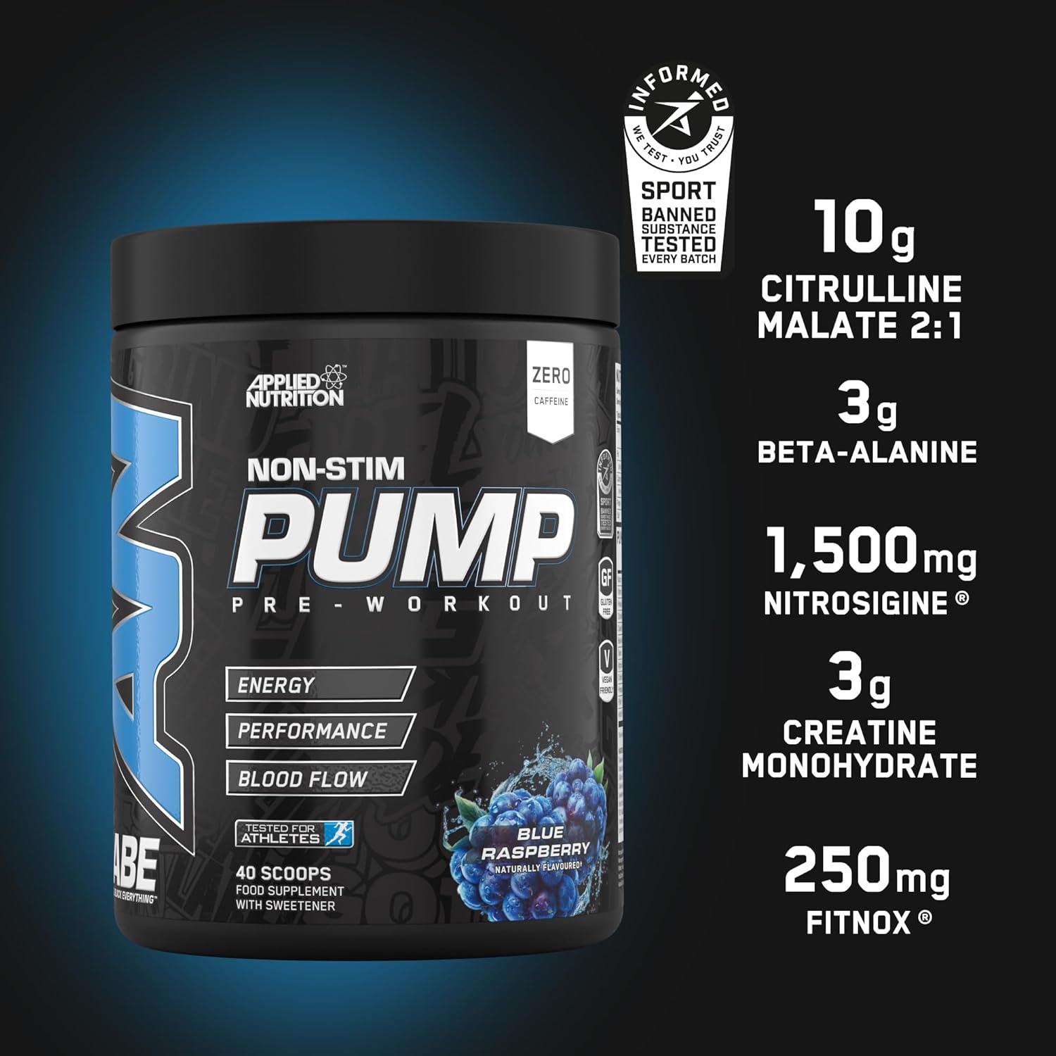 Applied Nutrition ABE Stim Free Pump PreWorkout Energy & Strength with Citrulline Creatine Beta Alanine 40 servis - Görsel 2