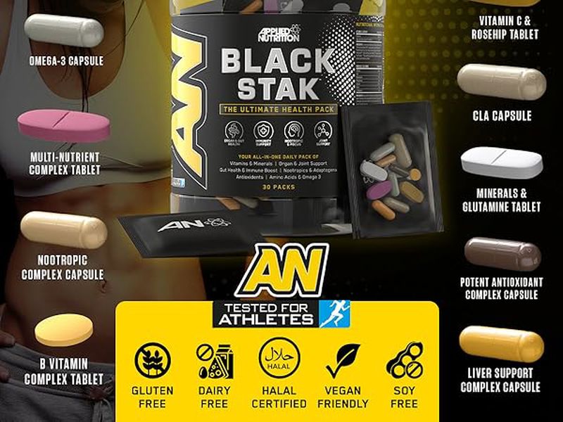 Applied Nutrition Black Stak-The Immune Multivitamin Antioxidant Amino Nootropic Join support 30 pac - Görsel 2