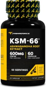 Primaforce KSM66 Ashwagandha Root Extract 600mg 60 Veggie Capsules – 5% Withanolides with BioPerine