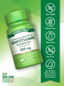 Nature's Truth Benfotiamine 300 mg 60 Kapsul Vitamin B1 Precursor Enhanced Absorption - Görsel 2