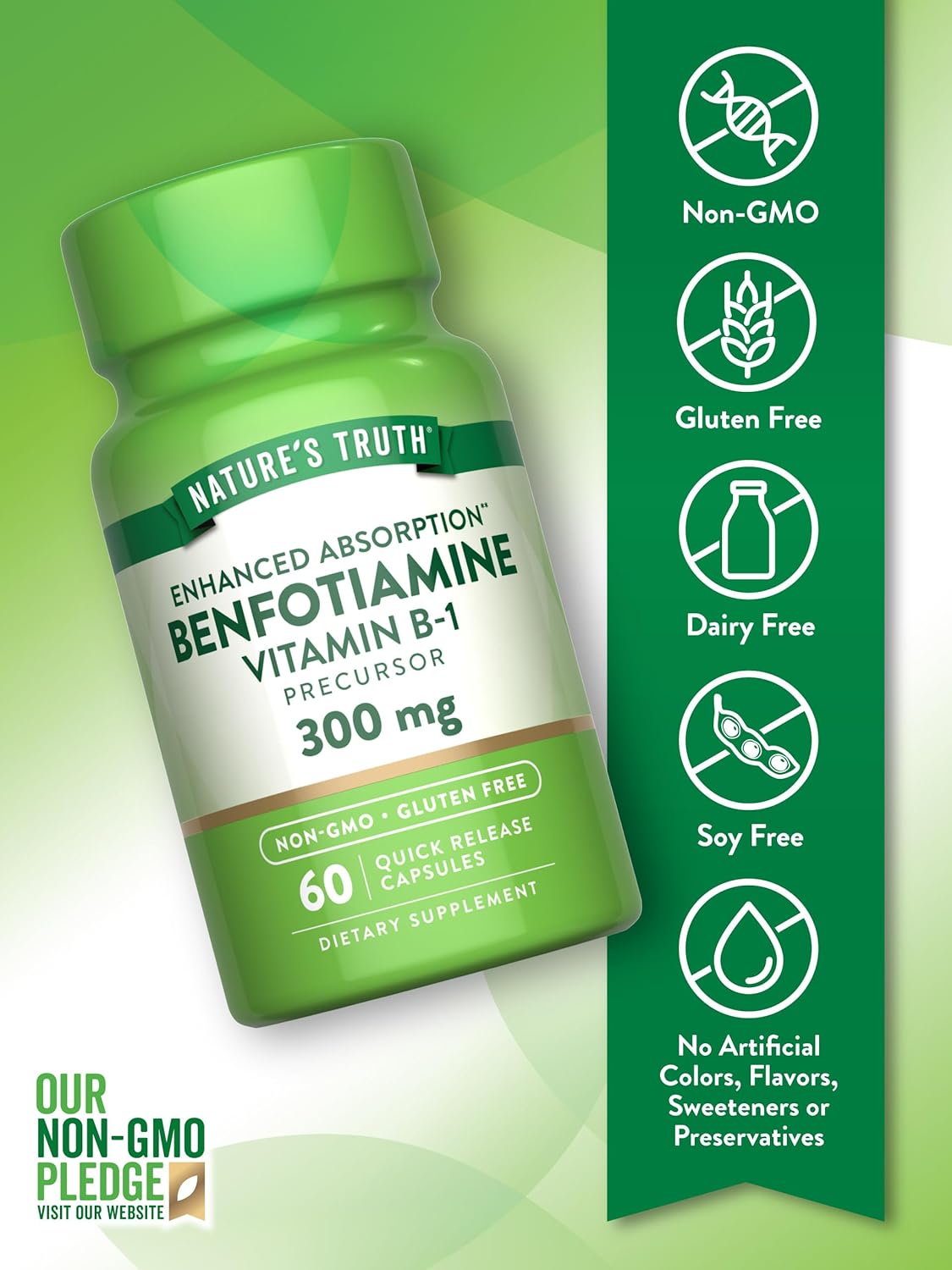 Nature's Truth Benfotiamine 300 mg 60 Kapsul Vitamin B1 Precursor Enhanced Absorption - Görsel 2