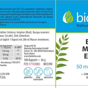 Bioherba Bacopa Monnieri+Zinc Çinko Extract 50 mg 100 Caps