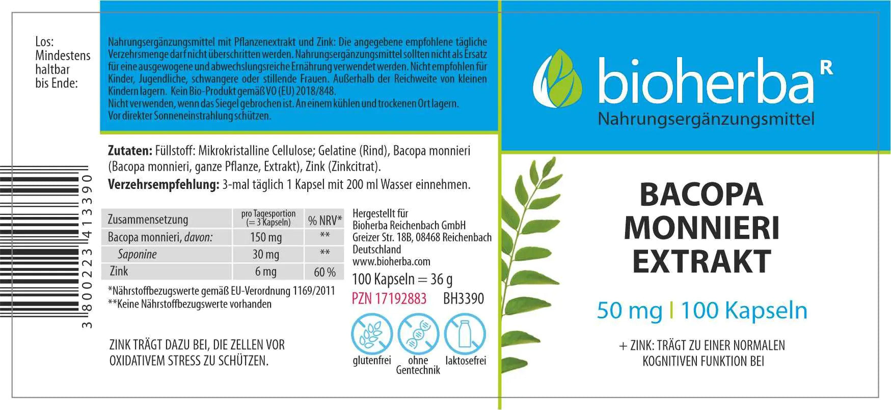 Bioherba Bacopa Monnieri+Zinc Çinko Extract 50 mg 100 Caps - Görsel 2