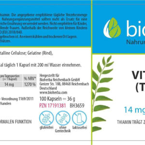 Bioherba Vitamin B1 Benfotiamine (Thiamine) 14 mg 100 Caps