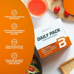 BioTech USA Daily Pack Full-range multivitamin with minerals Coenzyme Q10 grape seed Omega lecithin 30 Pack - Görsel 2