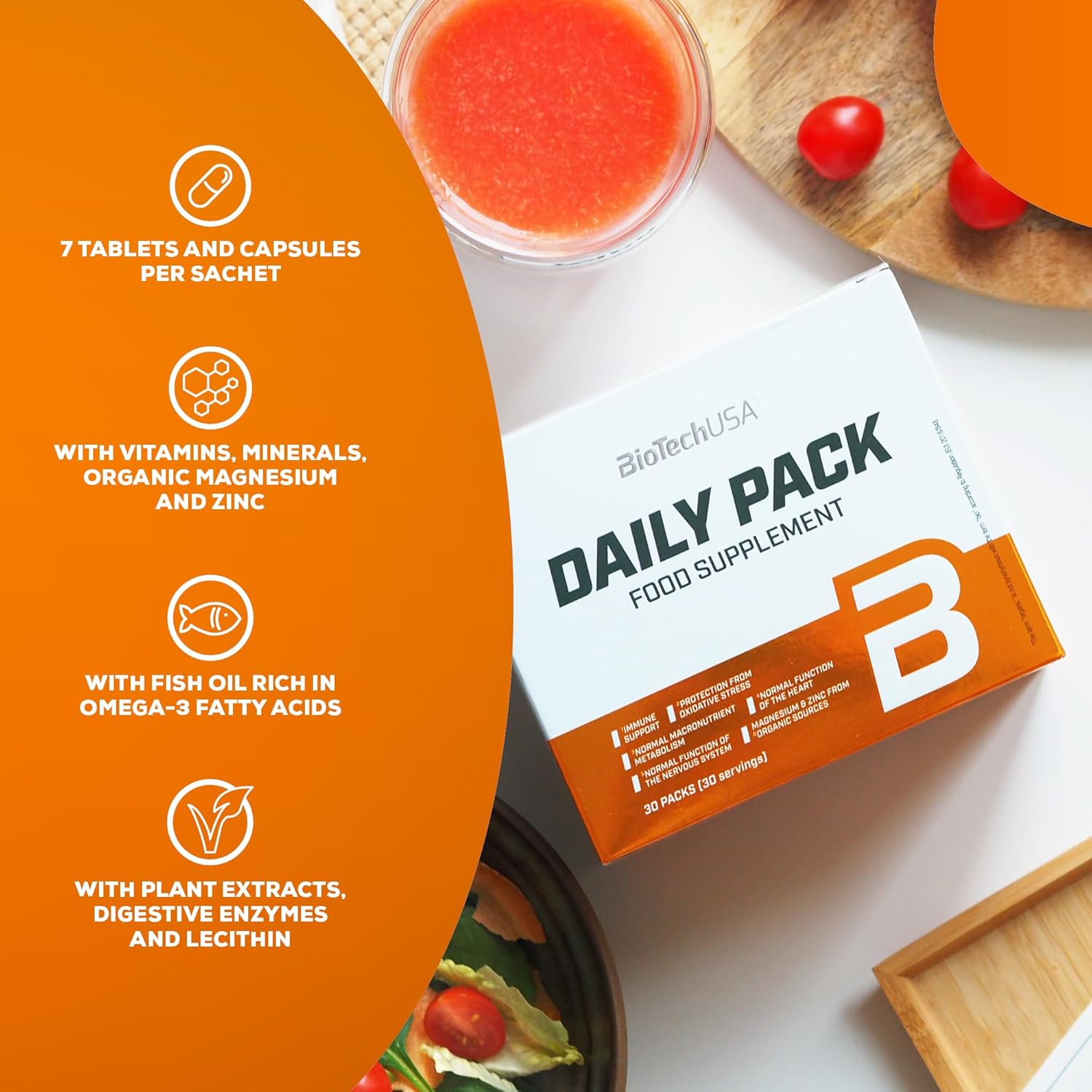 BioTech USA Daily Pack Full-range multivitamin with minerals Coenzyme Q10 grape seed Omega lecithin 30 Pack