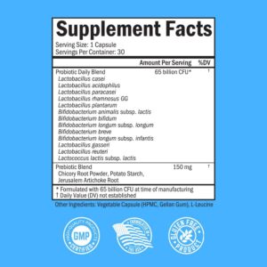 BioSchwartz Probiotic 65 Billion Probiotics with Prebiotic for Women & Men - Lactobacillus Acidophilus Digestive Health 30 Caps - Görsel 3