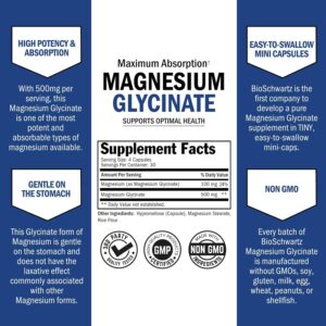 BioSchwartz Magnesium Glycinate 500mg Nerves Muscles Heart Mood and Sleep Support 120 - Görsel 2