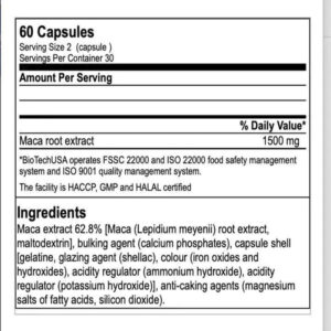 BioTech USA 1500 Mg MACA ROOT (maca tozu) 60 capsules - Görsel 2