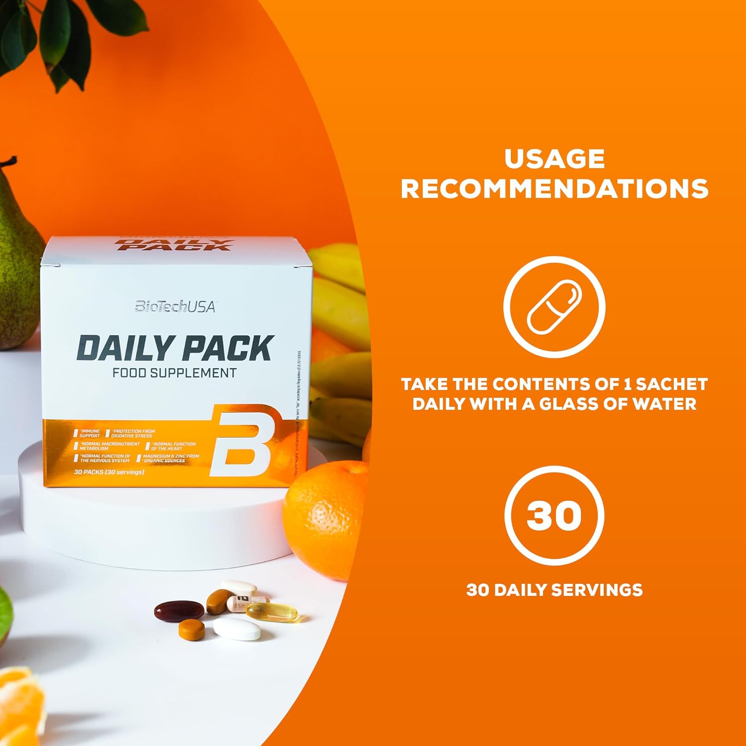 BioTech USA Daily Pack Full-range multivitamin with minerals Coenzyme Q10 grape seed Omega lecithin 30 Pack - Görsel 4