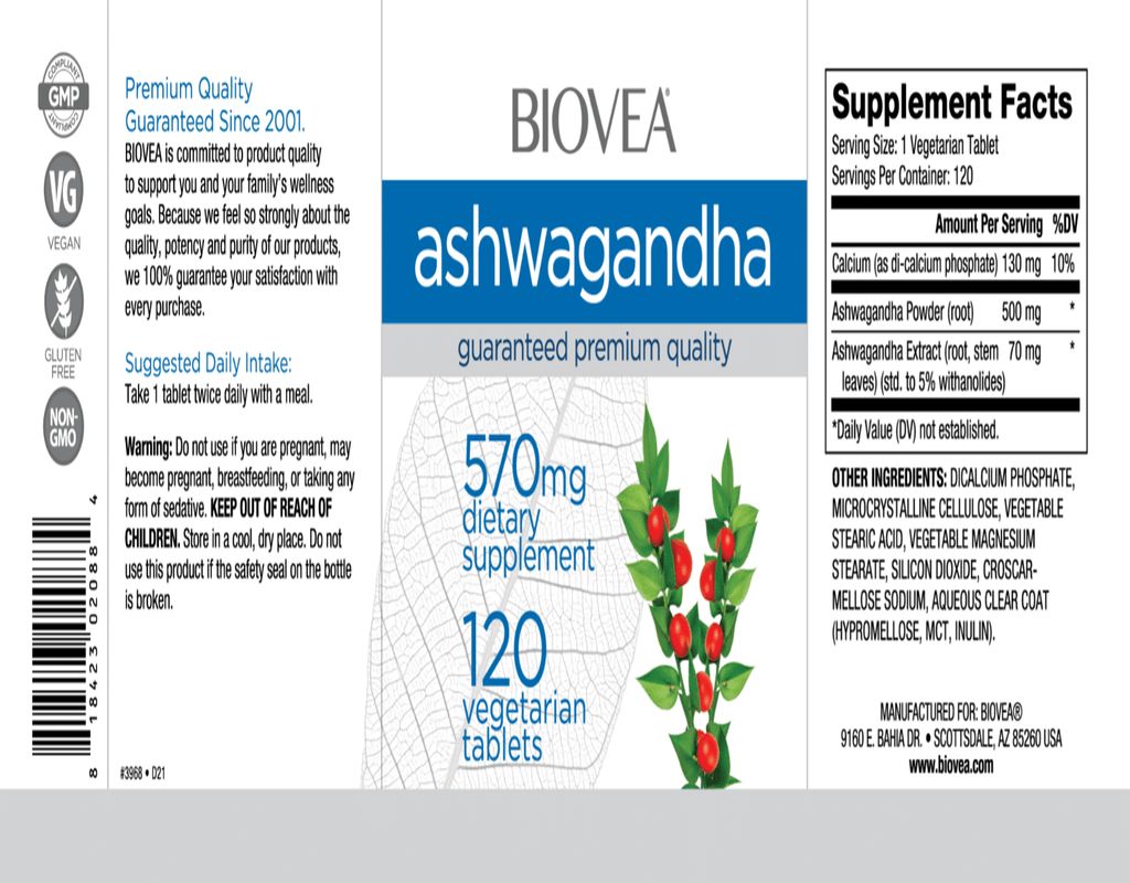 Biovea Ashwagandha 570mg 120 Vegetarian Tablets - Görsel 2