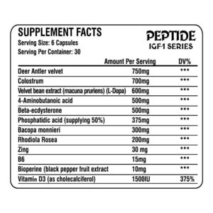 XMAGICLABS PEPDITE IGF1 Deer Antler Velvet Colostrum Bacopa Rhodiola Rosea Phosphatidic 180 Caps - Görsel 2