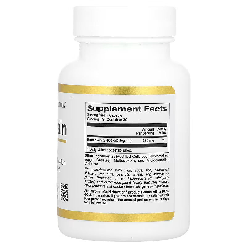 California Gold Nutrition Bromelain 625 mg 30 Veggie Capsules