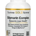 California Gold Nutrition Silymarin Complex Milk Thistle Extract Plus Dandelion, Artichoke, Curcumin C3 Complex Ginger and BioPerine 120 Veggie